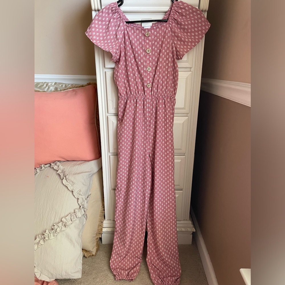 Pink Jumpsuit with White Dot Print